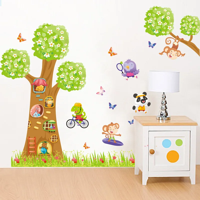 Large Size Cartoon Animal Tree Eco-friendly Wall Stickers Kid's room Kindergarten Bedroom Removable Decals Art Mural dc8 | Дом и сад