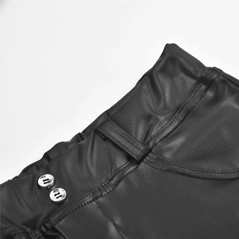 

Women New High Waist Elasticity Skinny Leather Pants High Waist Pencil Pants Solid Color Stitching Bottoming Pant Slim Trousers