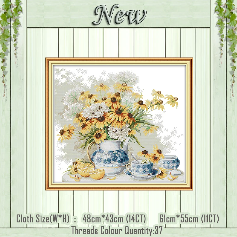 

Daisies and blue and white porcelain diy counted printed on the canvas DMC 11CT 14CT kits Cross Stitch embroidery needlework Set
