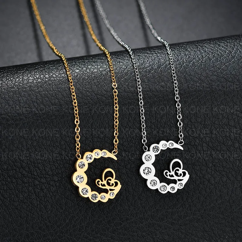 UZone ожерелье из нержавеющей стали золотистого цвета луна кулон CZ камень бабочка