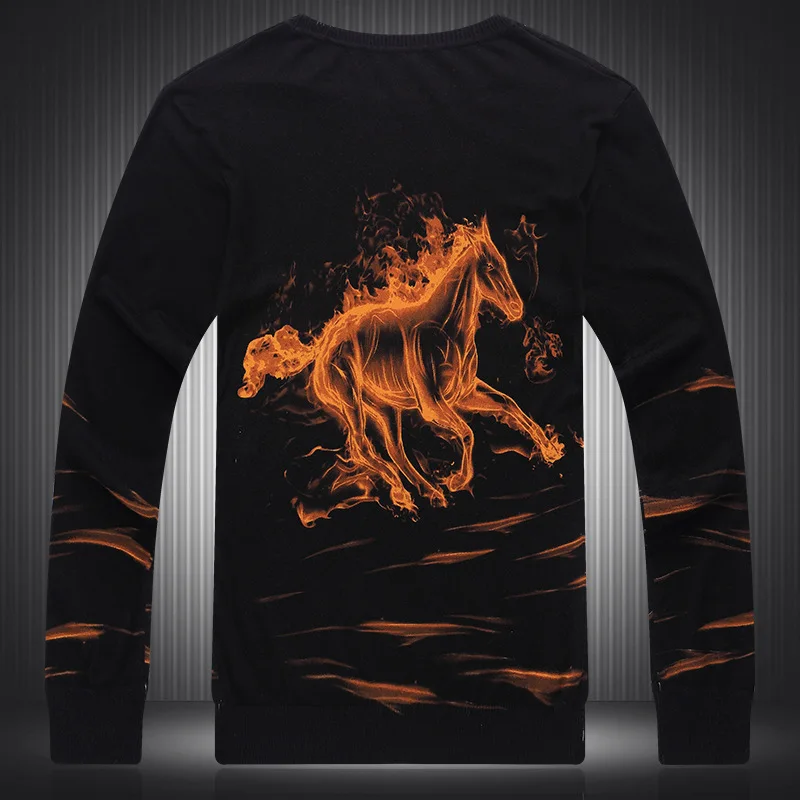 Personalized flame fire horse pattern 3d print fashion sweater Spring2019 New quality soft smooth elastic pullover M-3XL | Мужская
