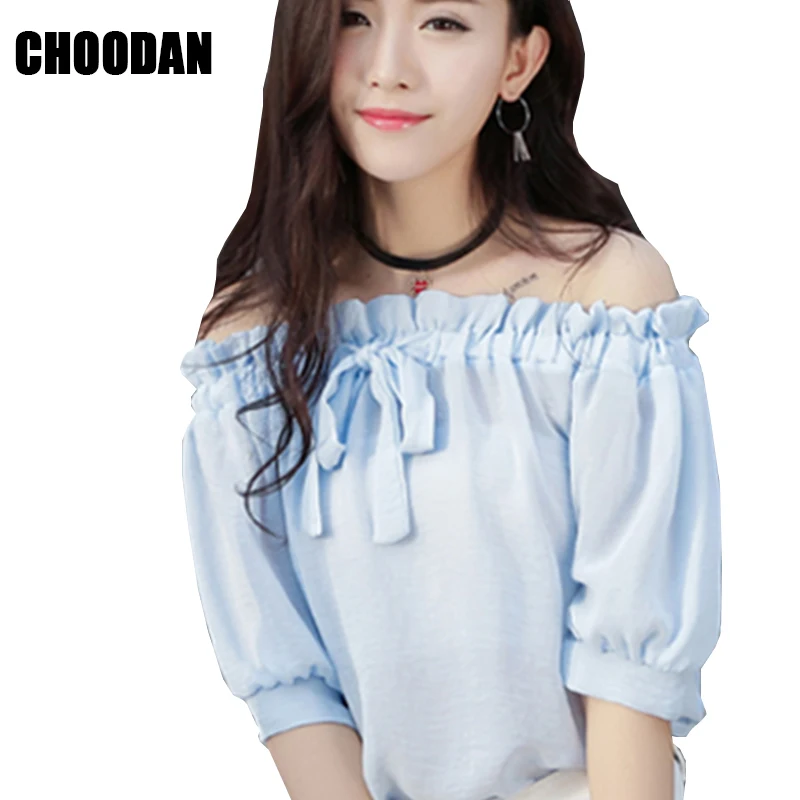 Женская шифоновая блузка с оборками топы вырезом лодочкой Новинка лета 2018