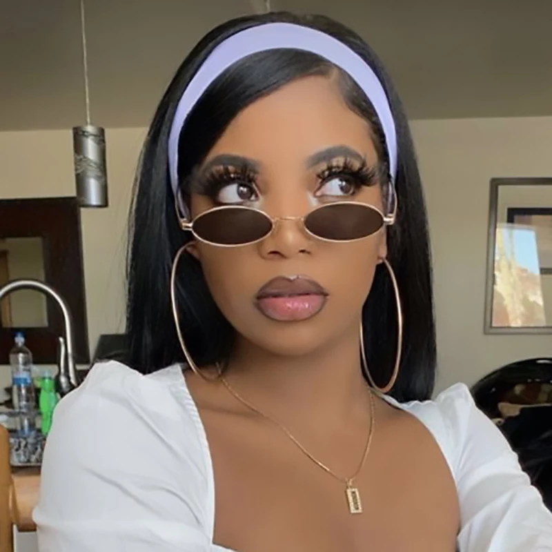 Trend Narrow Oval Glasses Retro Brand Designer Women Men Hip Hop Sun Red Yellow Cute Small Sunglasses Metal Oculos | Аксессуары для