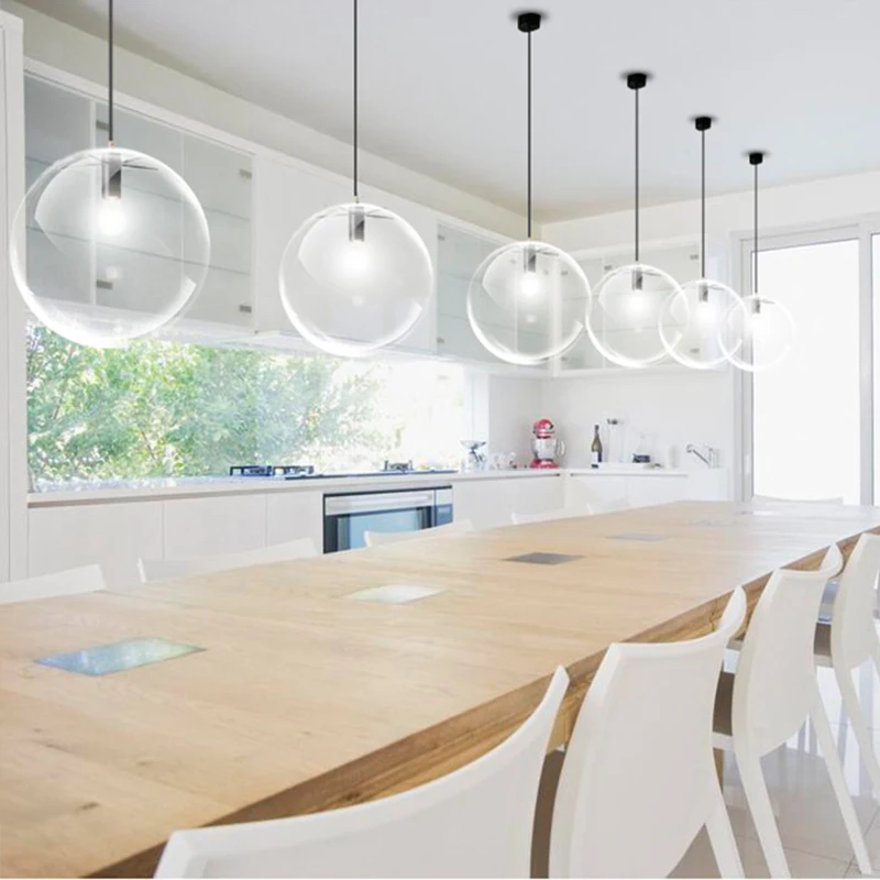 

Nordic Modern style Transparent Pendant Lights Glass Ball Indoor Lighting Restaurant Living Room Modern Decoration Lighting E27