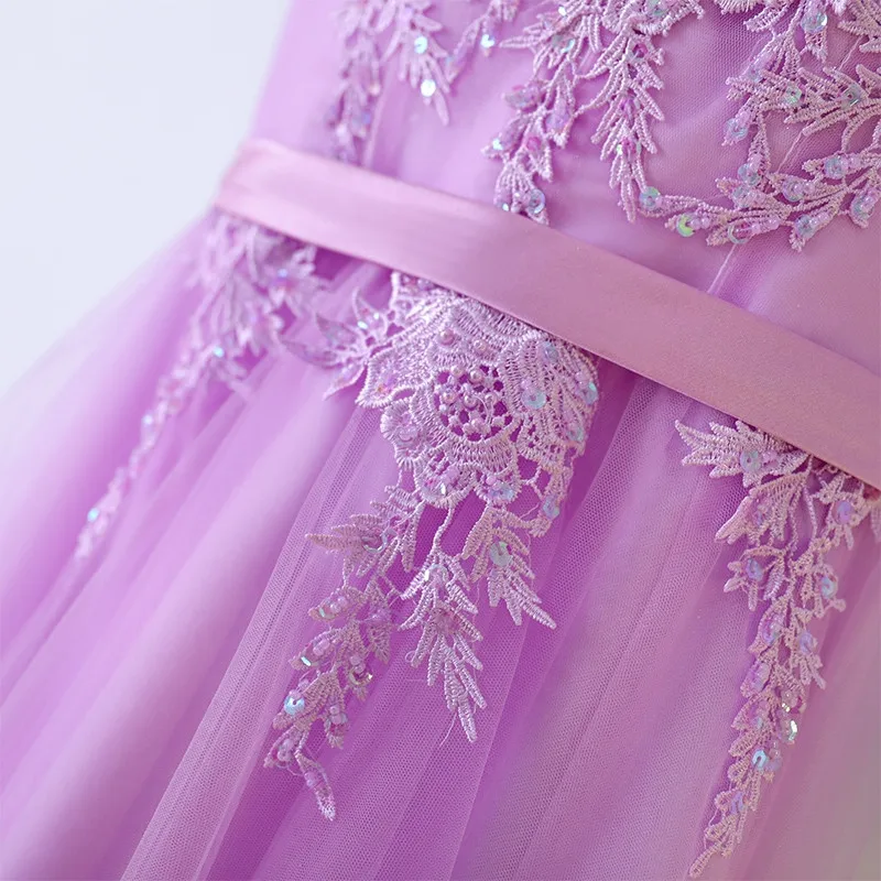 Женское вечернее платье из тюля светло фиолетовое с V образным вырезом Вечерние