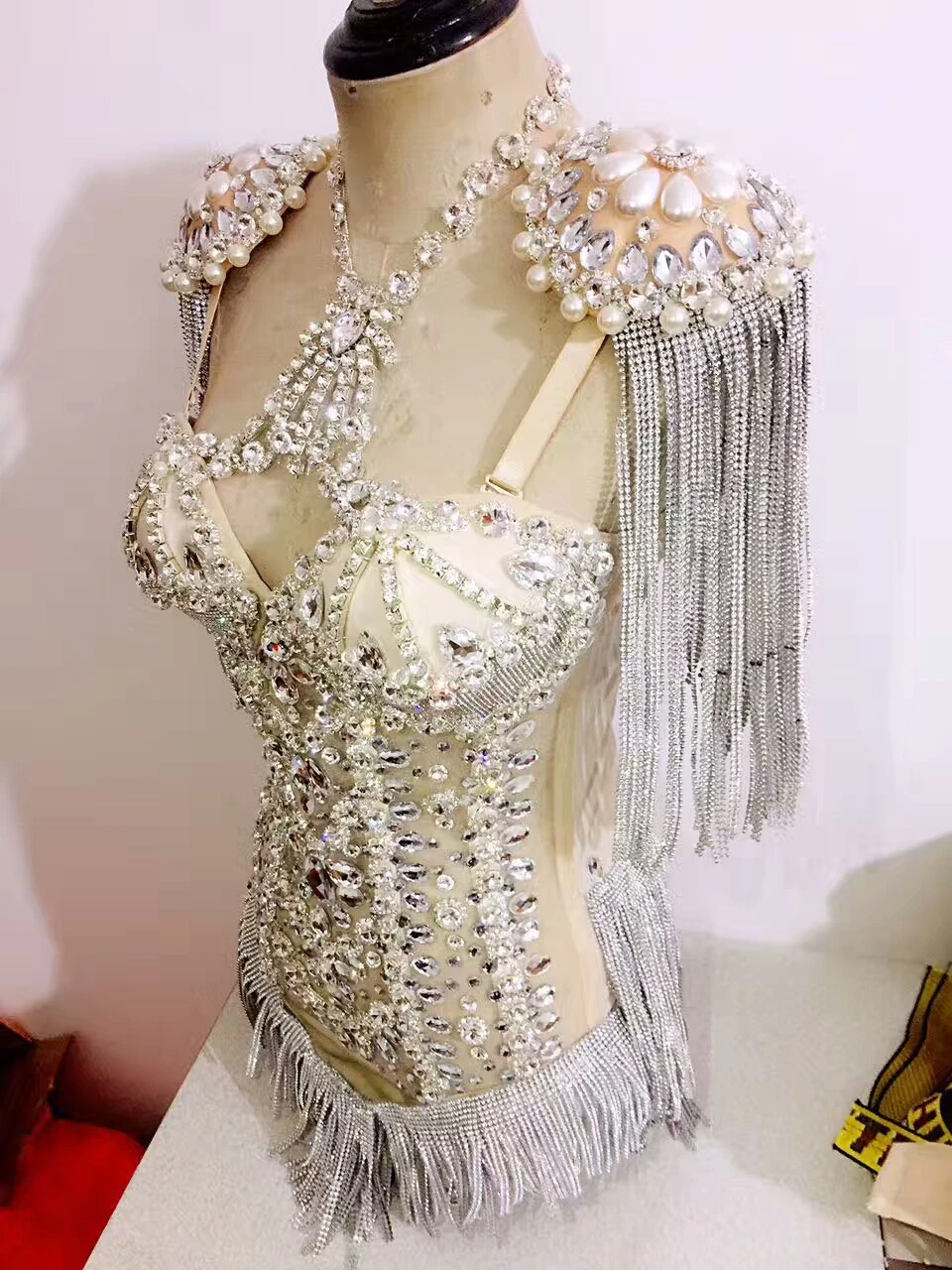 New Sexy Purple Crystals Long Sleeve Body suit Outfit Party Costumes Stage Wear Dance Nightclub Singer Rhinestone Bodysuit