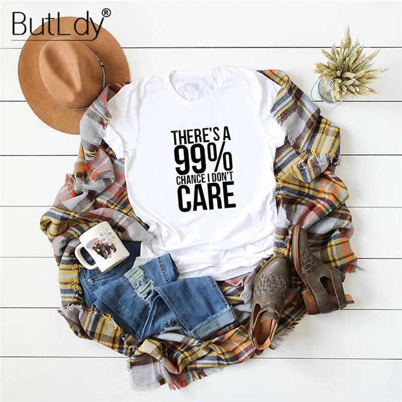 

Letter Printing THERE'S A 99% CARE T Shirt Women 100% Cotton Casual Basic Tshirt Female Summer 2019 Pink Tee Shirts Tops