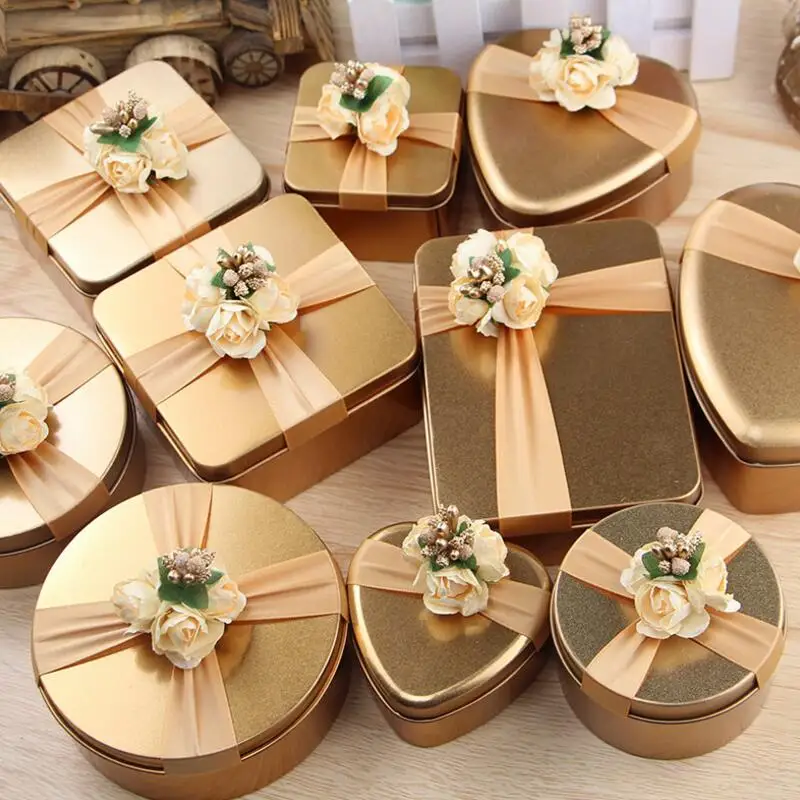 

6pcs/lot Creative Personality Wedding Tin Chocolate Gift Box Round Square Heart Shaped Wedding Candy Box