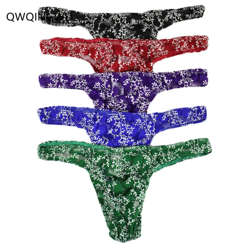 5 шт./лот сексуальное нижнее белье мужские кружевные Трусы стринги Cueca Pouch Gay шорты