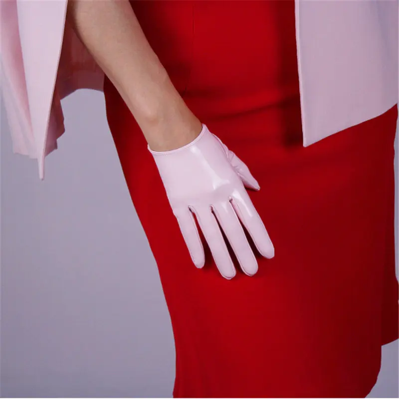 Patent Leather Pink 16 см короткие перчатки из лакированной кожи, имитирующая кожу, зеркальные Яркие Кожаные перчатки из искусственной кожи, ярко-желтый, ярко-желтый WPU120 - Цвет: Patent Leather Pink