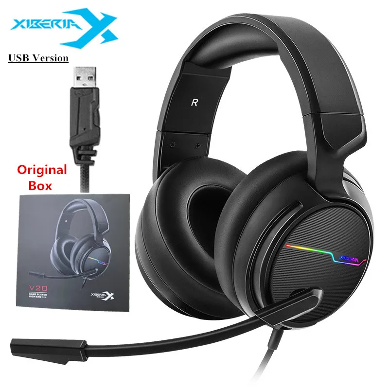 USB-Plug-Retail Box Игровая гарнитура с объемным звуком USB 7,1 для PC Gamer Xiberia V20/3,5 мм, игровая гарнитура для PS4/Новая Xbox One/Mac с микрофоном - Цвет: USB-Plug-Retail Box