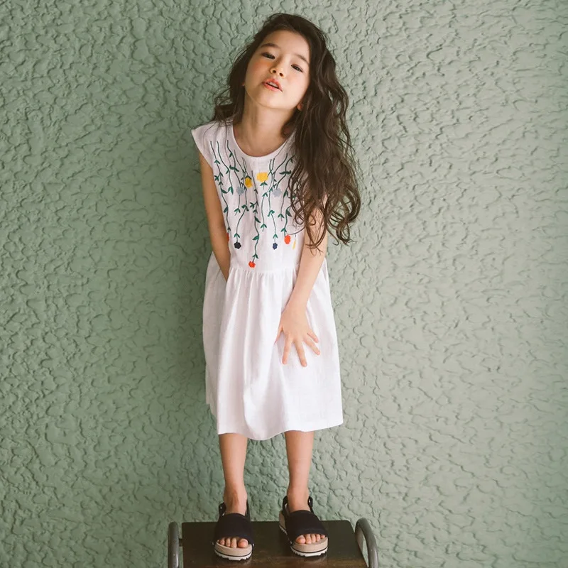2018 летнее платье принцессы для подростков хлопковые платья с цветочной вышивкой