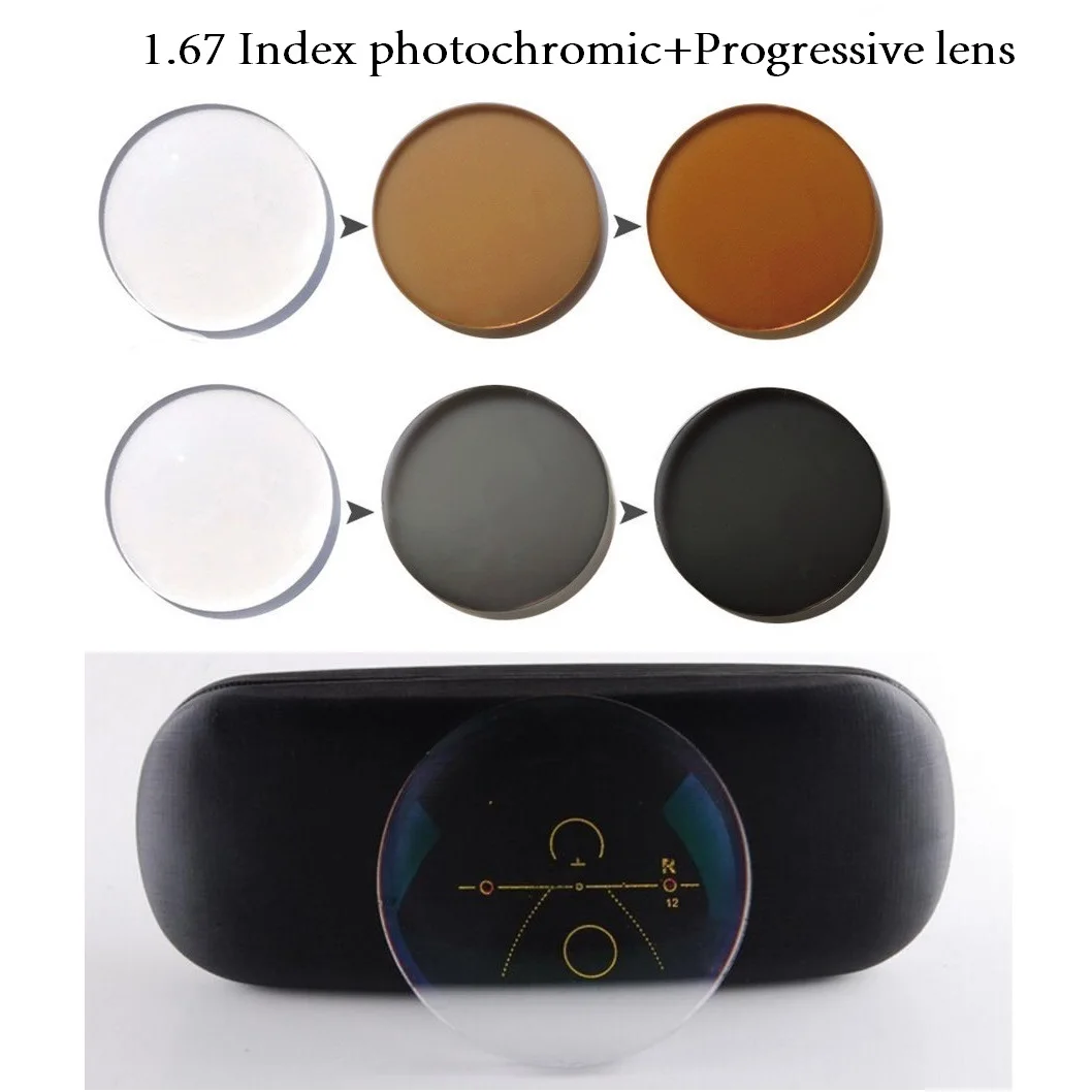 

VAZROBE 1.67 Index Resin Photochromic+progressive Lens for Prescription Myopia Change Grey/brown Anti Glare UV400 Anti Scratch