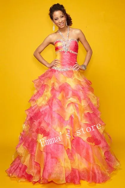 Custom Made Free Shipping 2014 Best Selling Cheap Fashion A Line Long Organza Colorful Evening Party Prom gowns|party gowns for women|gown
