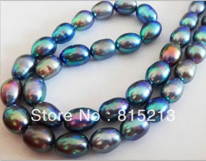 

Hot selling> NATURAL 18"12X9MM TAHITIAN GENUINE PEACOCK BLUE GREEN PEARL NECKLACE AAA+ -Bride jewelry free shipping