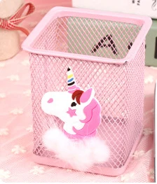 pink Unicorn Pink Unicorn Cactus Flamingo Square Desktop Pen Holder Office School Metal Makeup Brush Storage Case Desk Pen Pencil Organizer - Цвет: pink Unicorn