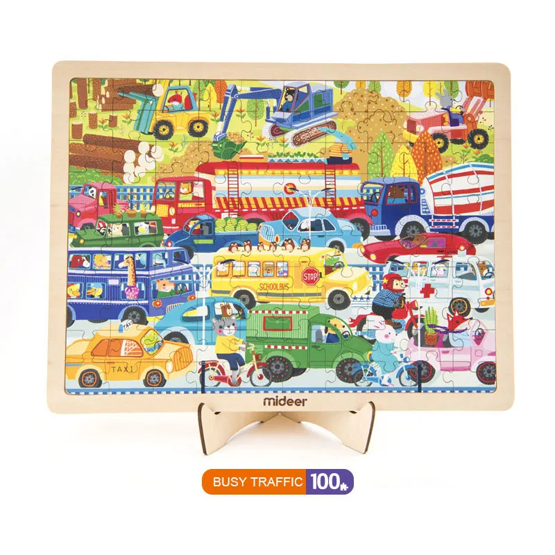MiDeer 24 P/48 P/100 P деревянные головоломки игры игрушки с поддержкой обучения ребенка образование Интеллект головоломки Сцена Игрушки для детей 2 лет - Цвет: 100P-Busy Traffic