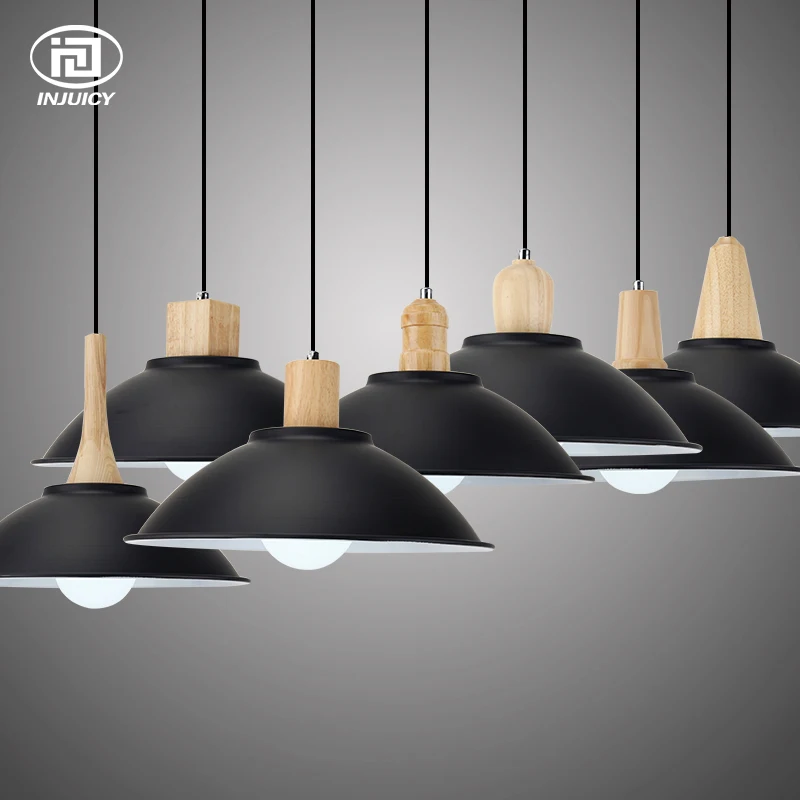 

Loft Vintage Industrial Wind Shell Cover Lampshade Modern Wood Pendant Lights Office Restaurant Small Ceiling Lamp