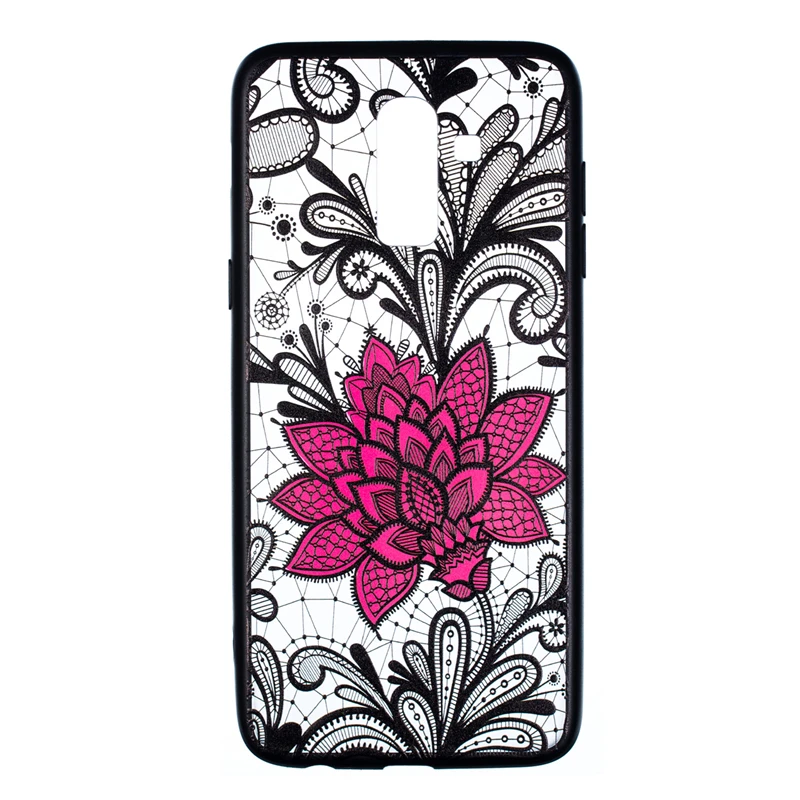 For Samsung Galaxy J8 Case Black Lace Rose Flower Relief Phone 2018 EU Cover Fundas |