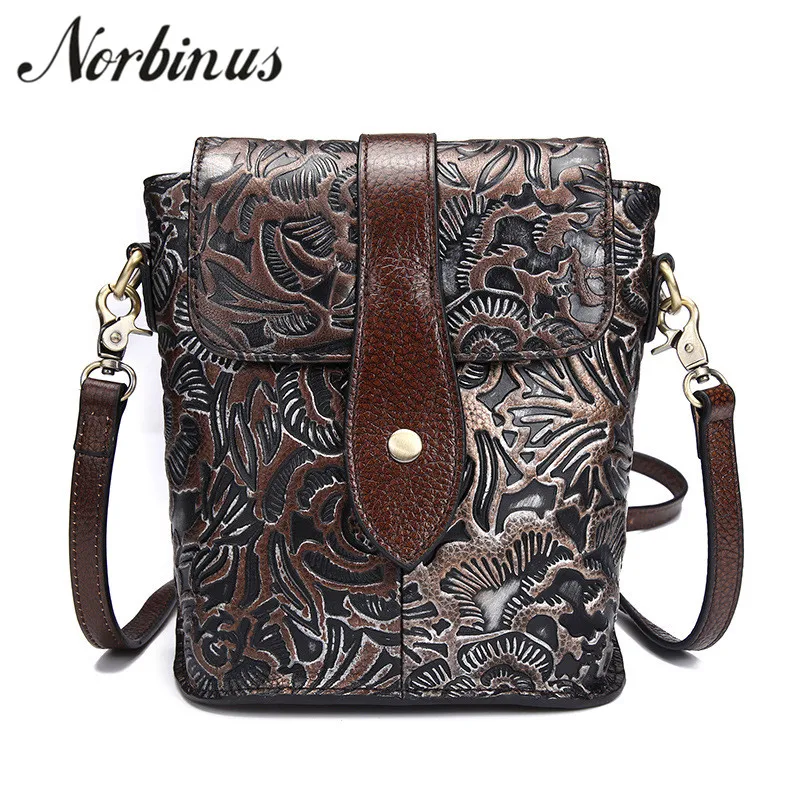 Norbinus натуральная кожа женские сумки на плечо винтажные тисненые