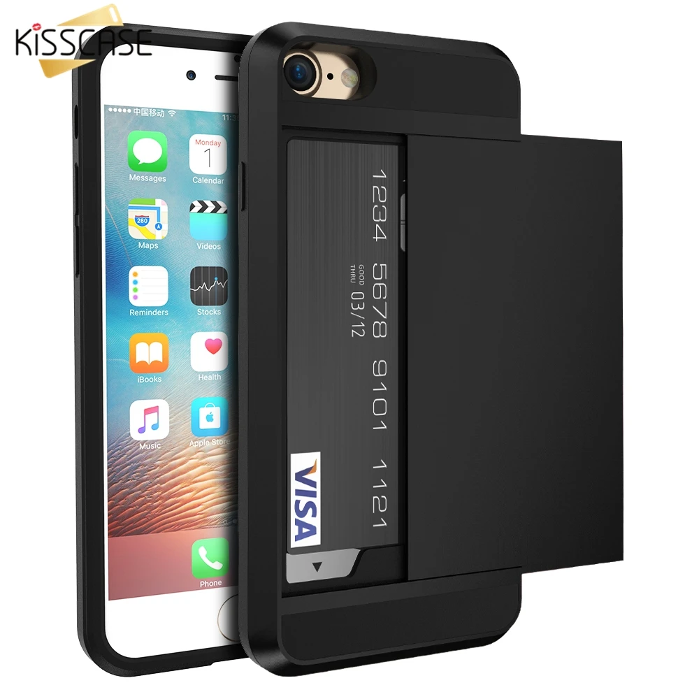 KISSCASE двойной Слои Броня чехол для iPhone X 10 Крышка слайдер держатель карт Гибридный