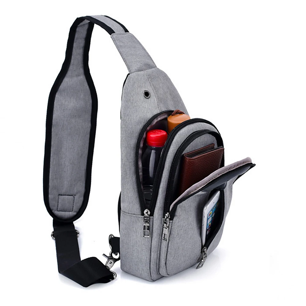 Однотонная холщовая нагрудная сумка для мужчин зарядка через usb плечо унисекс
