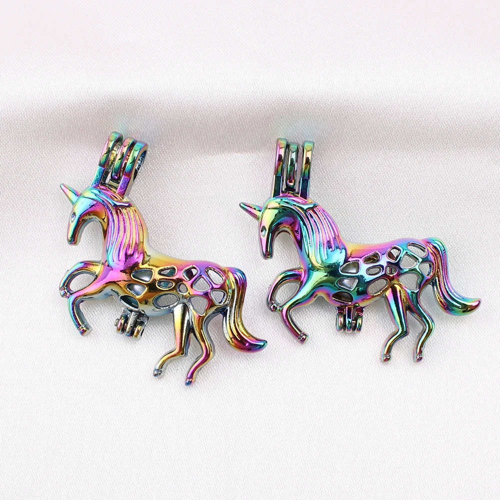 5 шт./лот Радужный цвет животное лошадь жемчужная клетка кулон для Арома