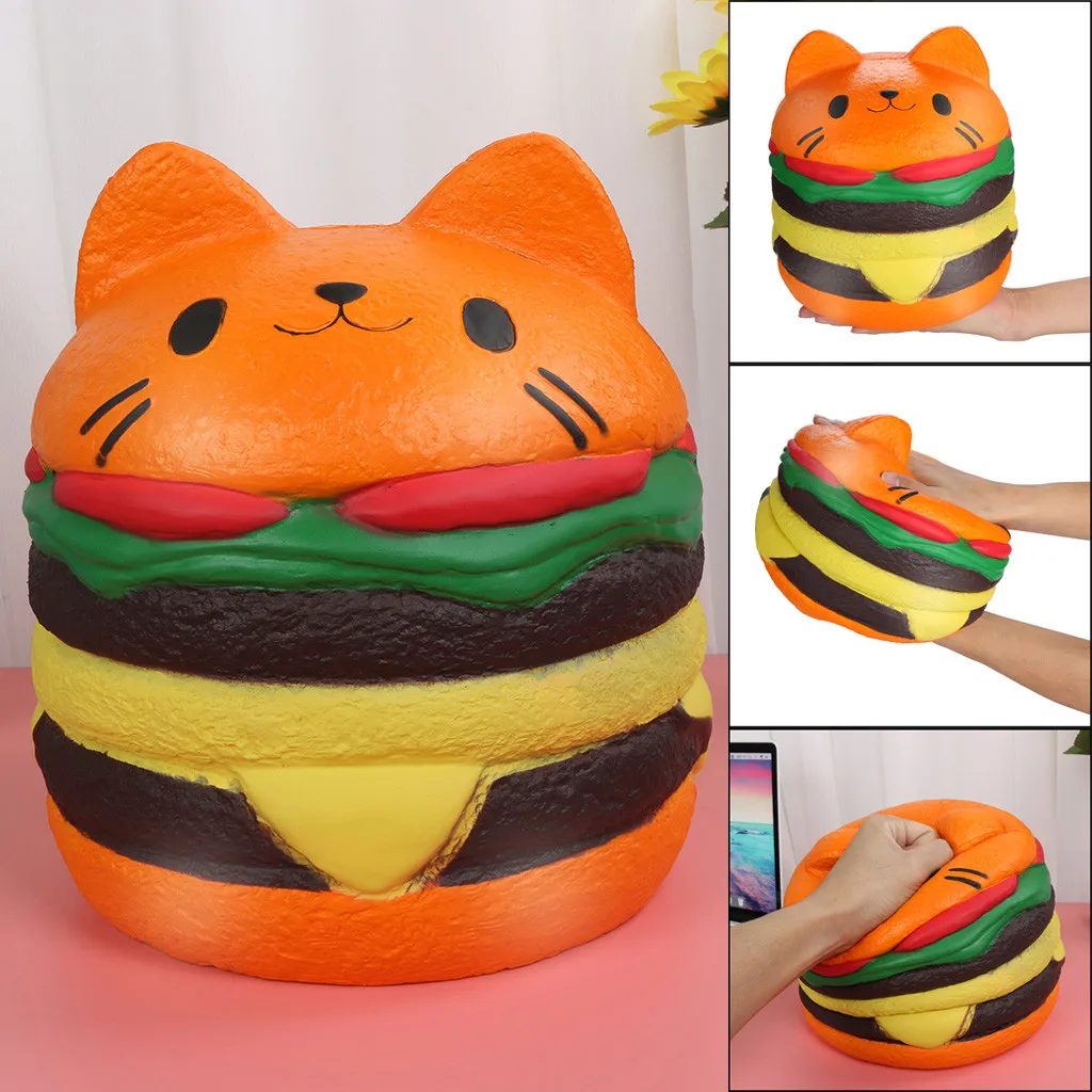 Сжимаемые игрушки Kawaii Jumbo Hamburger Cat Spuer медленно растущий крем ароматизированные