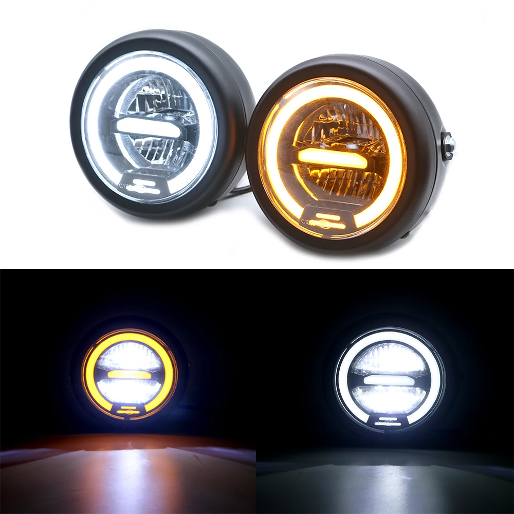 Motorcycle Retro Black Metal LED Headlight Lamp Daytime Running For CG125 GN125 Harley Cafe Racer Honda |