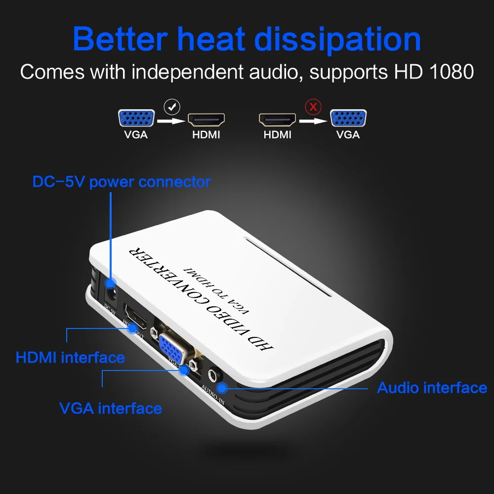 Портативный разъем и воспроизведение VGA в HDMI выход 1080P HD аудио ТВ AV HD ТВ ПК видео кабель VGA2HDMI конвертер адаптер