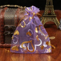 wholesale 100pcslot purple organza bags 17x23cm hearts design wedding favor cosmetics candy boutique packaging gift bag pouches