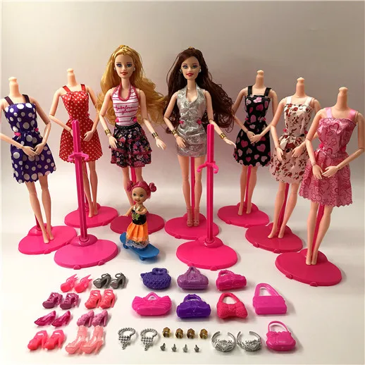Fashion doll 1 Новая мода кукла Барби набор большой подарок звезда Фигурки Модели милые DIY игрушки для девочек куклы дети принцесса комплект платье сумки - Цвет: Fashion doll 1