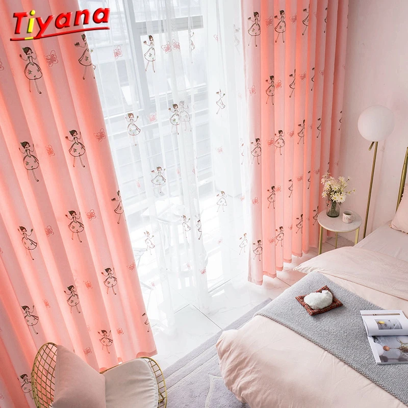 Затемняющие шторы с вышитыми бабочками для маленьких девочек спальни розовые