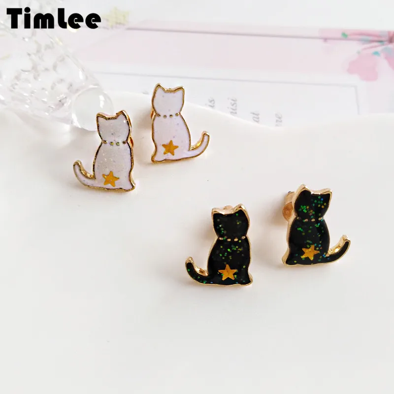 Timlee E168 новые Мультяшные серьги-гвоздики из сплава в форме кота и звезды