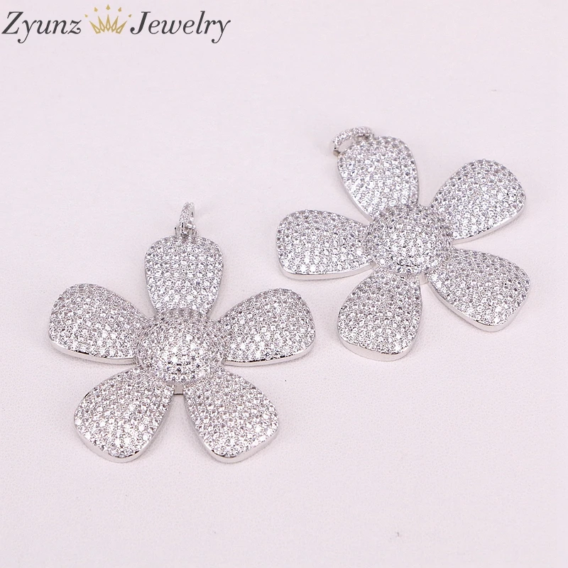 

5 Strands ZYZ300-5111 Mix Color Plating Micro Pave CZ Big Flower Pendants Necklace Craft Copper Zircon Chocker Jewelry