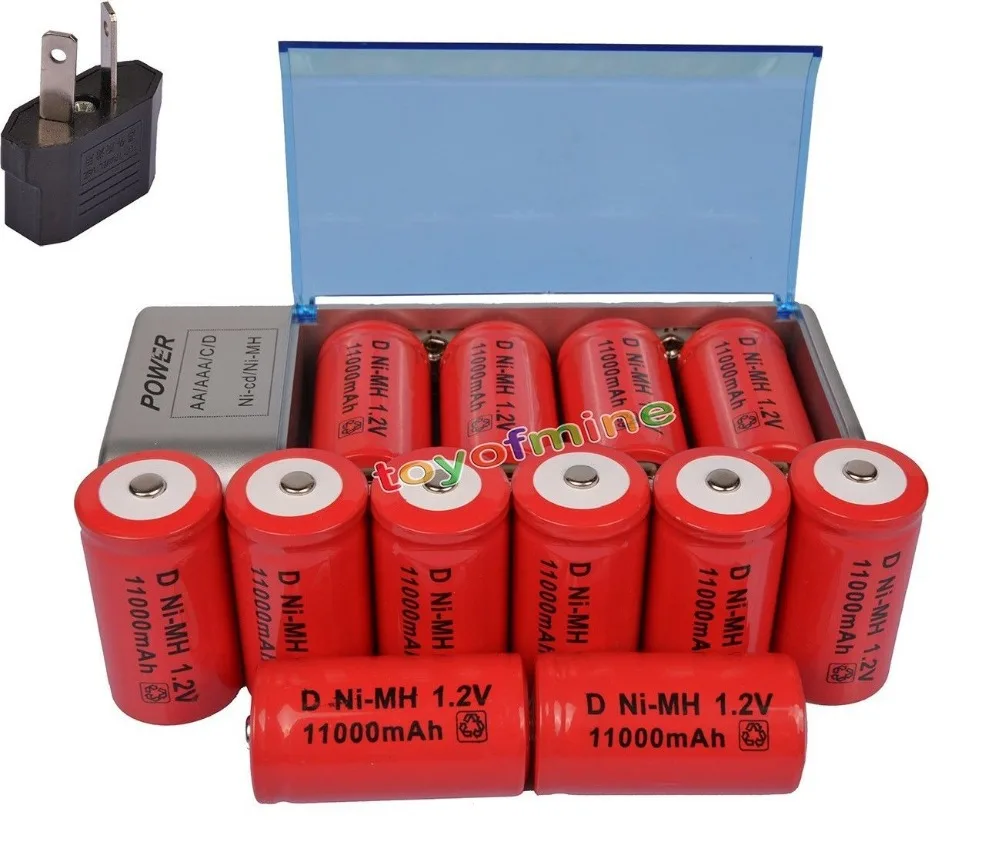 12x D размер 11000mAh перезаряжаемая батарея Ni MH + C/D AA Размер Универсальное зарядное