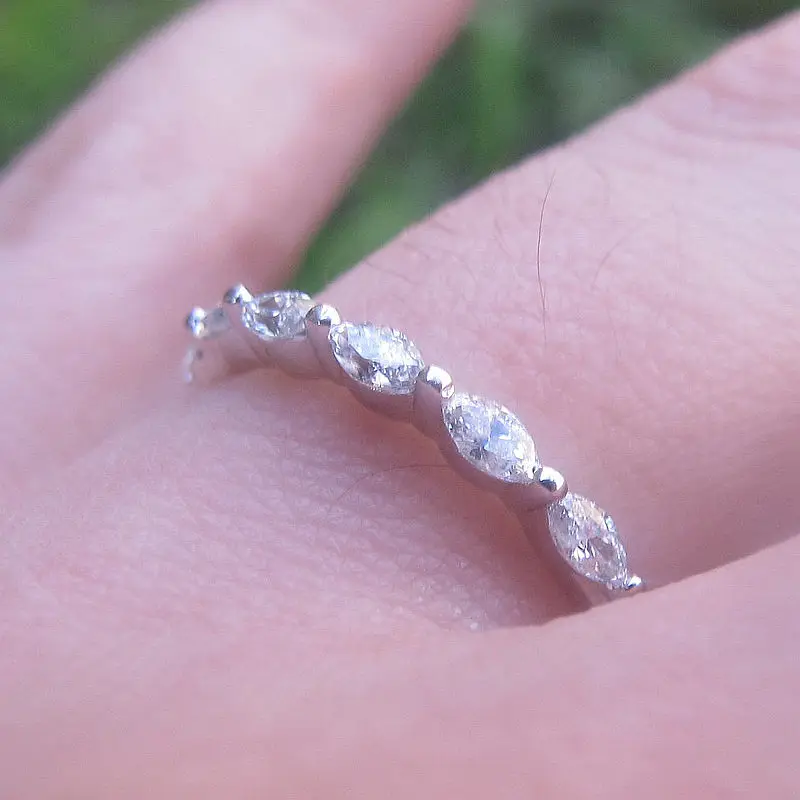 Однотонное 14k белое золото 0.18ct драгоценные камни маркиза свадебное кольцо