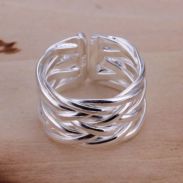 Оптовая продажа посеребренное кольцо модные ювелирные изделия плетеное SMTR022 |