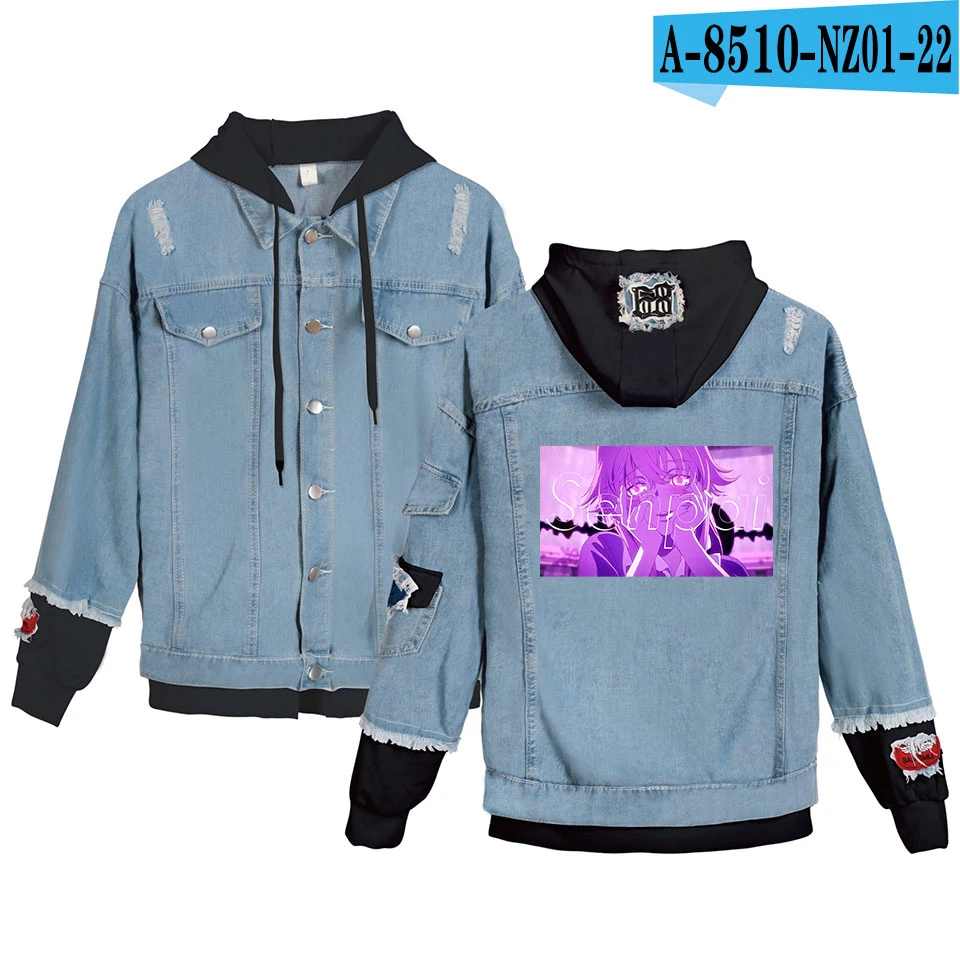 Senpai Women Denim Jacket Girls Casual Ripped Hole Jeans Coat Female Plus Size Hooded Outerwear Spring Autumn Jackets