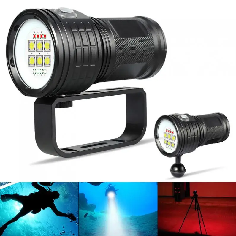 

QH14-7 300W Six 9090 White XML2 Four XPE Red R5 Four XPE Blue R5 LED Support Underwater 80m Flashlight for Photography / Diving