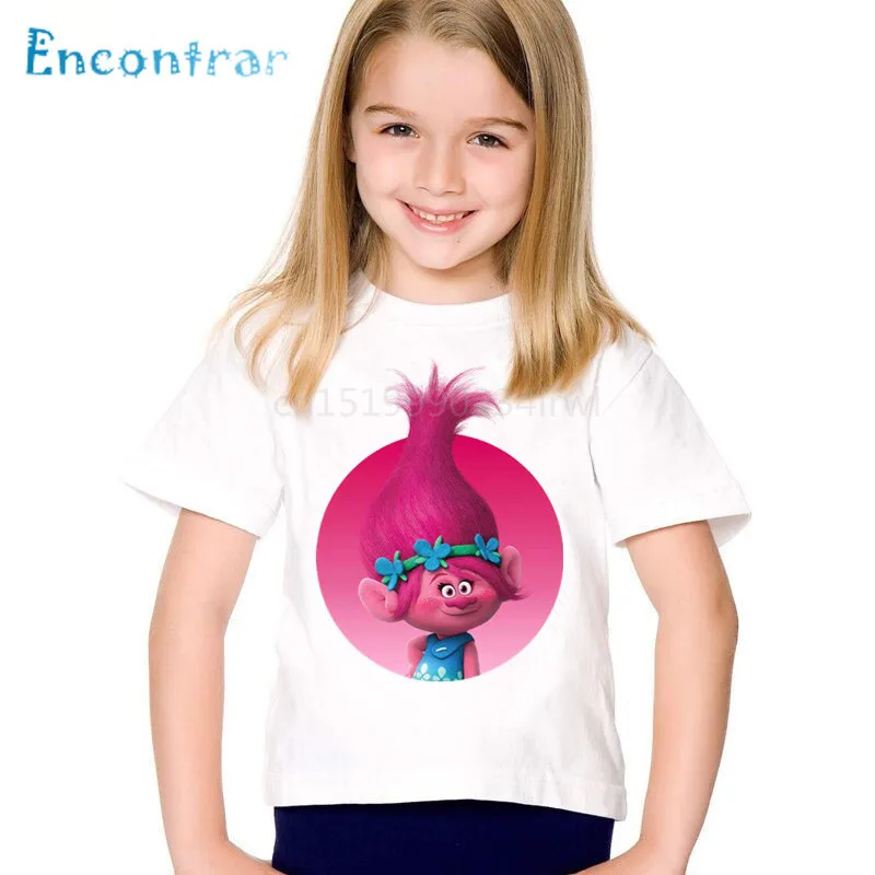 Детские забавные розовые футболки с рисунком троллей Детская летняя футболка