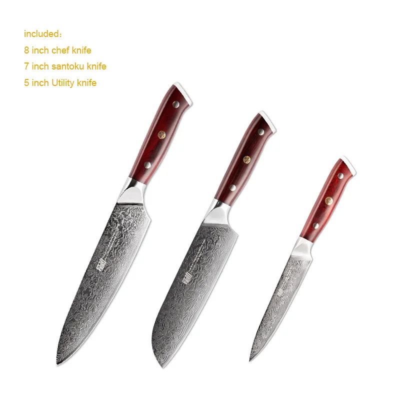 3pcs-b FINDKING 6 шт. AUS-10 Дамасская сталь палисандр деревянная ручка набор ножей из дамасской стали 67 слоев шеф-повара нож для фруктов - Цвет: 3pcs-b