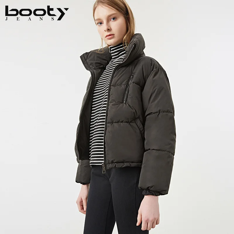 Женские зимние куртки bootyджинсы теплые короткие красные со стоячим