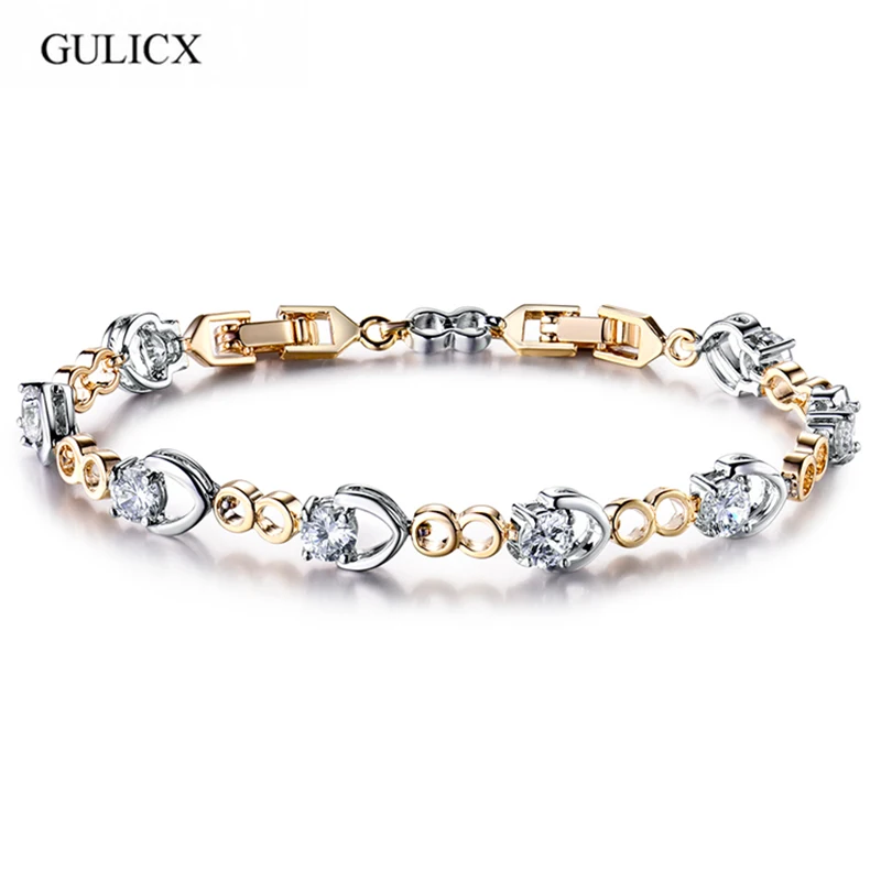 GULICX 2017 бренд Круглый Белый Кристалл CZ циркониевые браслеты для женщин желтый