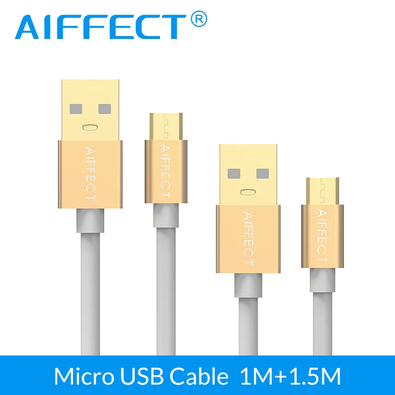 AIFFECT 2 шт. высокоскоростной Micro USB 2,0 кабель микро-СВЕТОДИОДНЫЙ модуль панели управления B для USB синхронизации данных кабель для зарядки шнур линии 3,3 фута и 5 футов - Цвет: Золотой