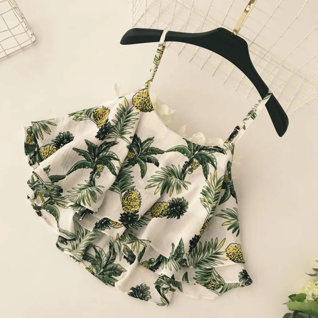 Женский топ на бретельках с принтом листьев гавайский пляжный стиль модный