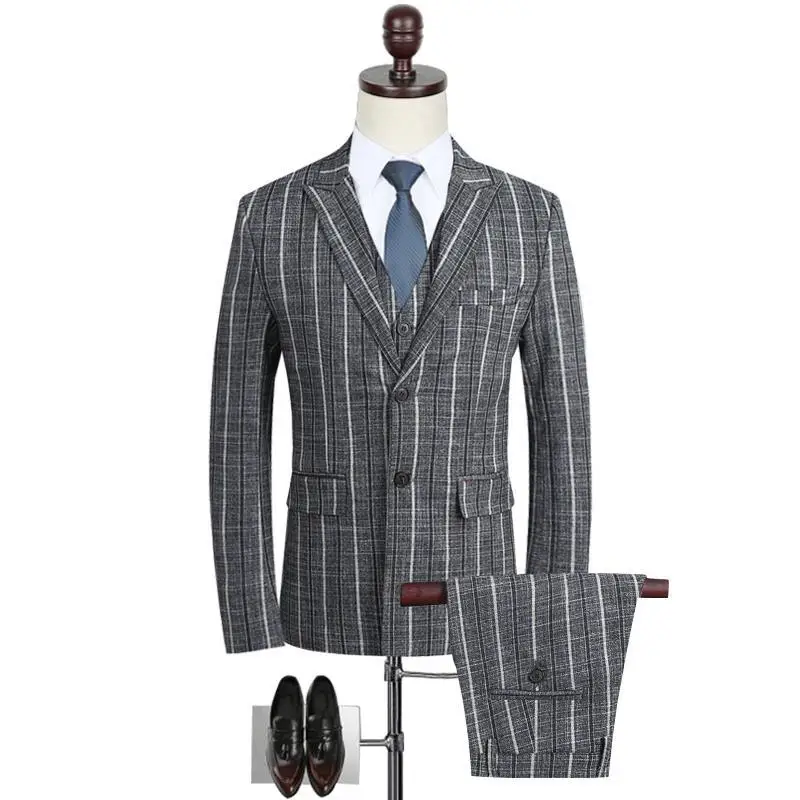 Men's British Gentleman Slim Striped Suit / Groom Groomsmen Dress Business Casual Three-piece Suit((Jacket+Vest+Pants)) | Мужская