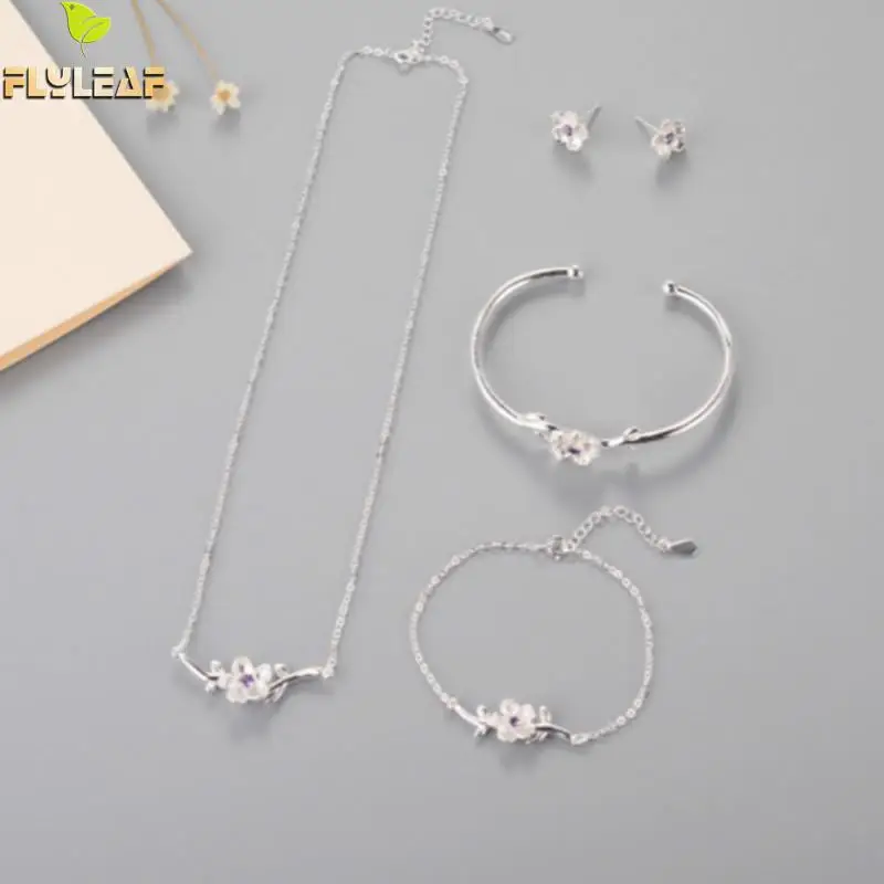 Женские серьги Flyleaf с фиолетовым фианитом гвоздики в виде цветов сакуры