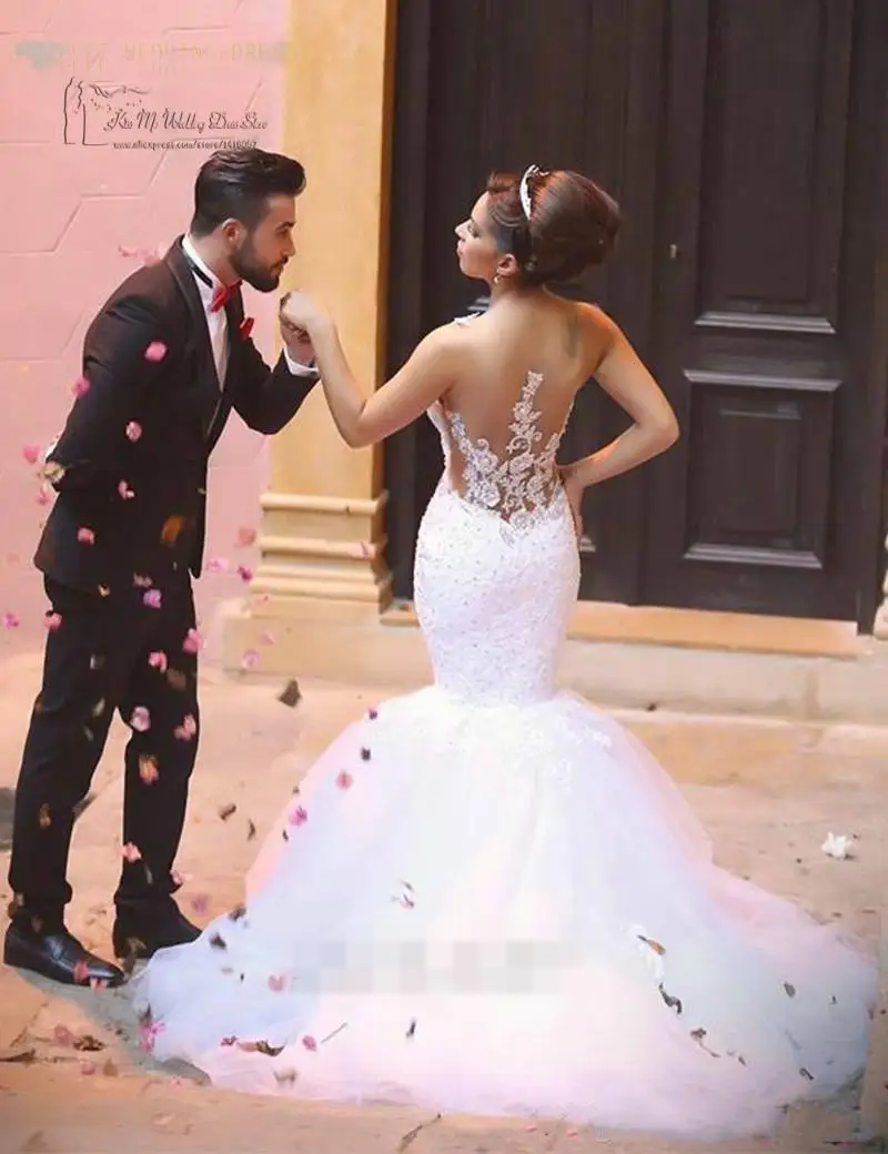 vestido de noiva 2019 Mermaid Wedding Dress Custom Made Crystal Gowns Tiered Spaghetti Strap Bride | Свадьбы и торжества