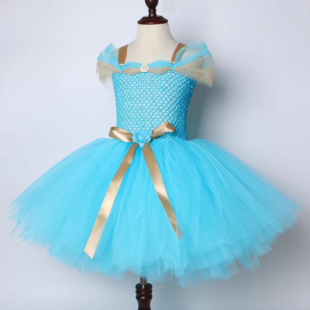 Jasmine Inspired Girls Tutu Dress Turquoise Blue Children Birthday Party for Kids Girl Halloween Aladdin Princess Costume | Детская